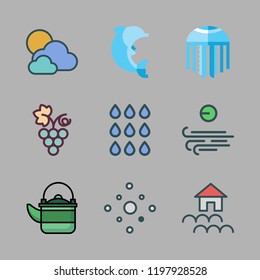 water icon set. vector set about jellyfish, kettle, hail and wind icons set.