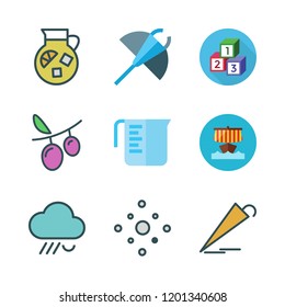 water icon set. vector set about grapes, umbrella, viking ship and cubes icons set.