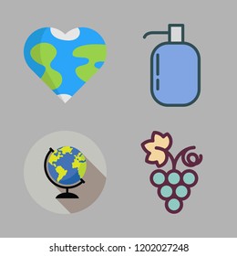 water icon set. vector set about liquid soap, earth globe and grapes icons set.