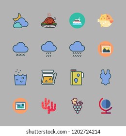 water icon set. vector set about cloudy, puffer fish, hand wash and turkey icons set.