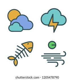 water icon set. vector set about wind, fishbone, cloudy and light bolt icons set.