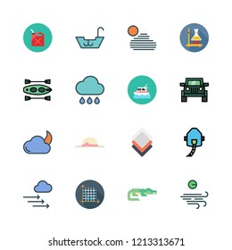 water icon set. vector set about suv, flask, oxygen and cloudy night icons set.