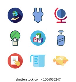 water icon set. vector set about beach, shampoo, tap and cubes icons set.
