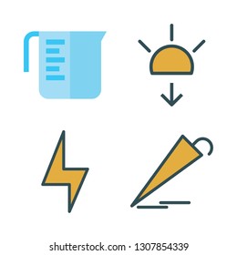 water icon set. vector set about light bolt, sunset, umbrella and measuring cup icons set.