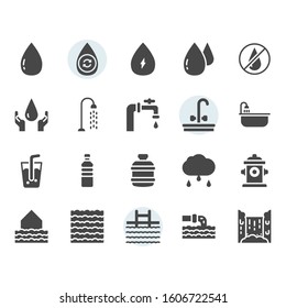 Water icon and symbol set in glyph design