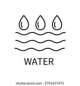 Water Icon – Three Drops and Waves Outline Line Art Vector Illustration