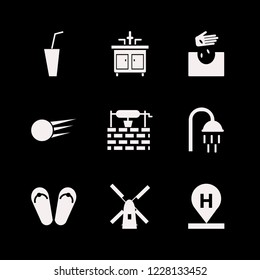 water icon. water vector icons set soda, windmill, shower and hotel location