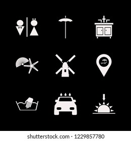 water icon. water vector icons set beach umbrella, hand washing, sunset and faucet