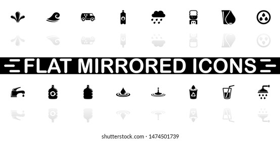 Water icons - Black symbol on white background. Simple illustration. Flat Vector Icon. Mirror Reflection Shadow. Can be used in logo, web, mobile and UI UX project.