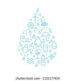Water icons creating a drop shape. Vector illustration, flat design
