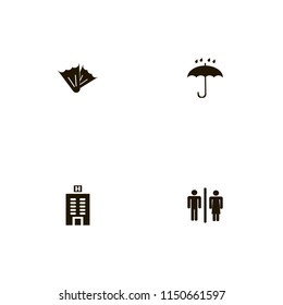 water icons. flippers, wc, umbrella and hotel building vector icons set