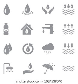Water Icons. Gray Flat Design. Vector Illustration. 