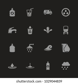 Water icons - Gray symbol on black background. Simple illustration. Flat Vector Icon.