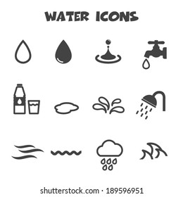 water icons, mono vector symbols