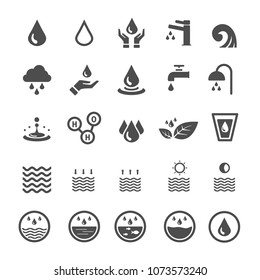 Water icons. Nature and Energy saving concept. Glyph and outlines stroke icons theme. Sign and Symbol theme. Vector illustration graphic design collection set