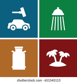 Water icons set. set of 4 water filled icons such as canister, car wash, palm, island