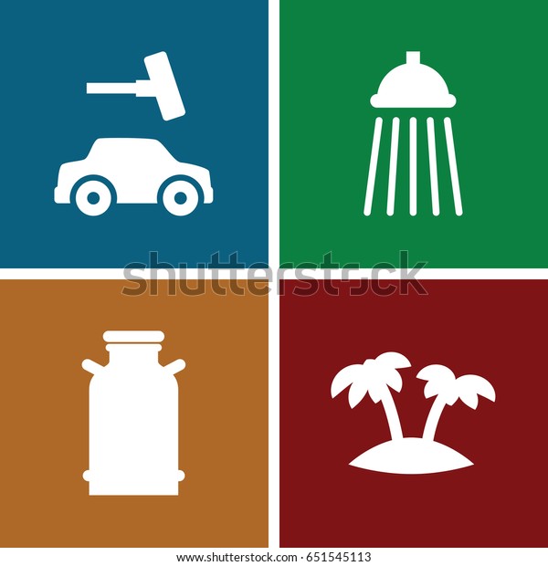 Water icons set. set of 4 water filled icons\
such as canister, car wash, palm,\
island