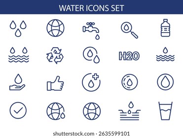 Conjunto de iconos de agua: limpie los símbolos de Vector para beber.