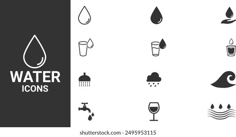 Water icons set. A drop of water  Vector illustration