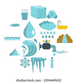 Water icons set in flat style isolated vector illustration