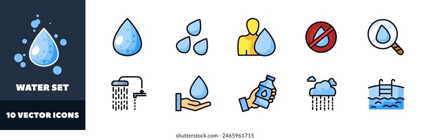 Water icons set. Flat style. Vector icons