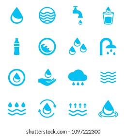 Water icons set isolated on white background. Modern water icons for web site,mobile app,backdrop and logo template. Flat icons for poster,placard and banner. Creative art concept, vector illustration