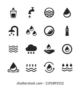 Water icons set isolated on white background. Modern water icons for web site,mobile app and logo template. Flat icons for labels and logotype. Creative art concept, vector illustration