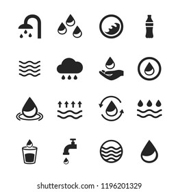 Water icons set isolated on white background. Modern water icons for web site,mobile app and logo template. Flat icons for labels and logotype. Creative art concept, vector illustration