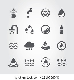 Water icons set isolated on gray background. Modern water icons for web site,mobile app and logo template. Flat icons for labels and logotype. Creative art concept, vector illustration