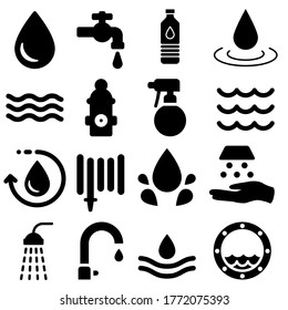 Water icons set isolated on white background. Modern water icons for web site,mobile app and logo template. 
Flat icons for labels and logotype.