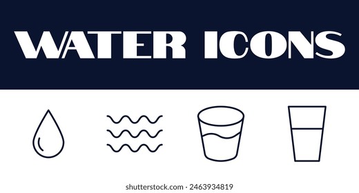  Water icons set. Water line drinks icon vector illustration. Water icons vector