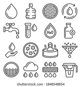 Water Icons Set on White Background. Vector