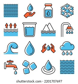 Water Icons Set on White Background. Vector illustration