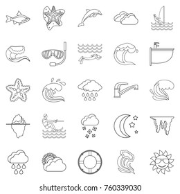 Water icons set. Outline set of 25 water vector icons for web isolated on white background
