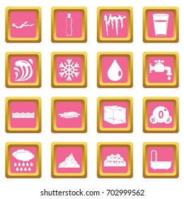 Water icons set in pink color isolated vector illustration for web and any design