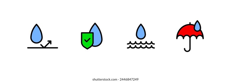 Conjunto de iconos de agua. Indicadores de lluvia. Estilo plano. Iconos vectoriales