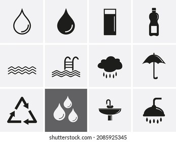 Water Icons set. Vector water drop, recycle, liquid
