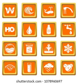 Water icons set vector orange square isolated on white background 