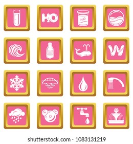 Water icons set vector pink square isolated on white background 