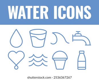 Water Icons set vector. Water Wave glass of water icons vector. liquid water icons