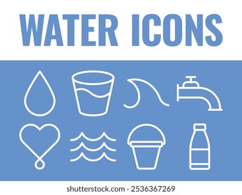 Water Icons set vector. Water Wave glass of water icons vector. liquid water icons