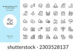 Water Icons Set. Waterproof and Filters Vector Sign and Symbols. Editable Stroke, Outline Thin Modern Icons of Water, Industrial Hydration, Filtration and Water Resistance. 