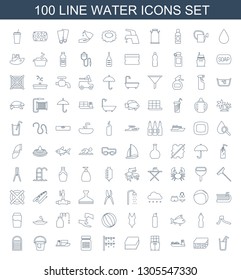 water icons. Trendy 100 water icons. Contain icons such as drink, sponge, cargo ship, irrigation system, bottle for fitness, ship, bucket, waterslide. water icon for web and mobile.