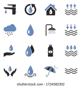 Water Icons. Two Tone Flat Design. Vector Illustration.