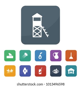 Water icons. vector collection filled water icons such as jug, car garage, plunger, pump, eye drop, blood, water tower, soda, jellyfish, shark flipper