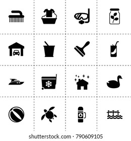 Water icons. vector collection filled water icons. includes symbols such as duck, bucket, car garage, scraper, house clean, clean brush. use for web, mobile and ui design.
