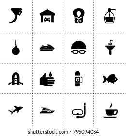 Water icons. vector collection filled water icons. includes symbols such as fish, car garage, funnel, hand cleaning, liquid soap, sink. use for web, mobile and ui design.