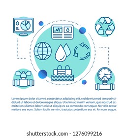 Water industry concept illustration. Article, brochure, magazine page. Drinking water and wastewater services. Thin line icons with text boxes. Reclaimed water. Print design. Vector outline drawing