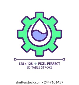 Water industry RGB color icon. Water management. Public utilities. Clean water solutions. Droplet and gear. Isolated vector illustration. Simple filled line drawing. Editable stroke. Pixel perfect