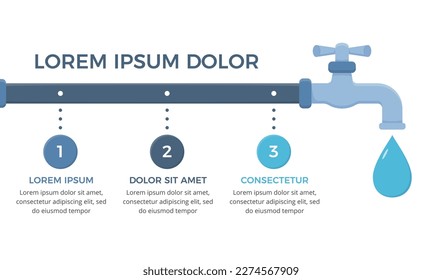 Water infographics - tap with three elements for numbers and text, vector eps10 illustration
